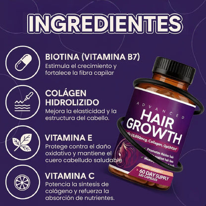 Vitaminas hair growth para el crecimiento del cabello y la prevención de la caída
