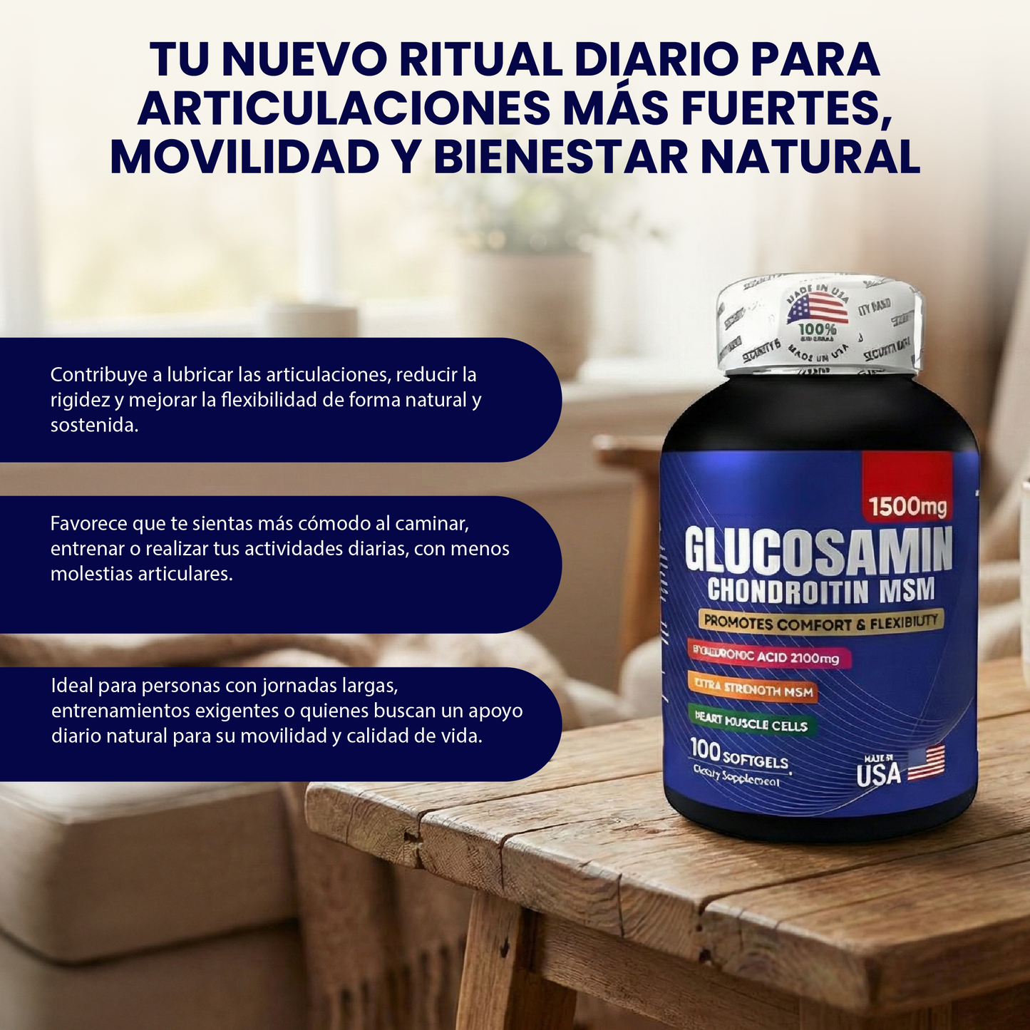 Glucosamin- Suplemento para la salud de las articulaciones, mejorar la movilidad y reducir la rigidez.