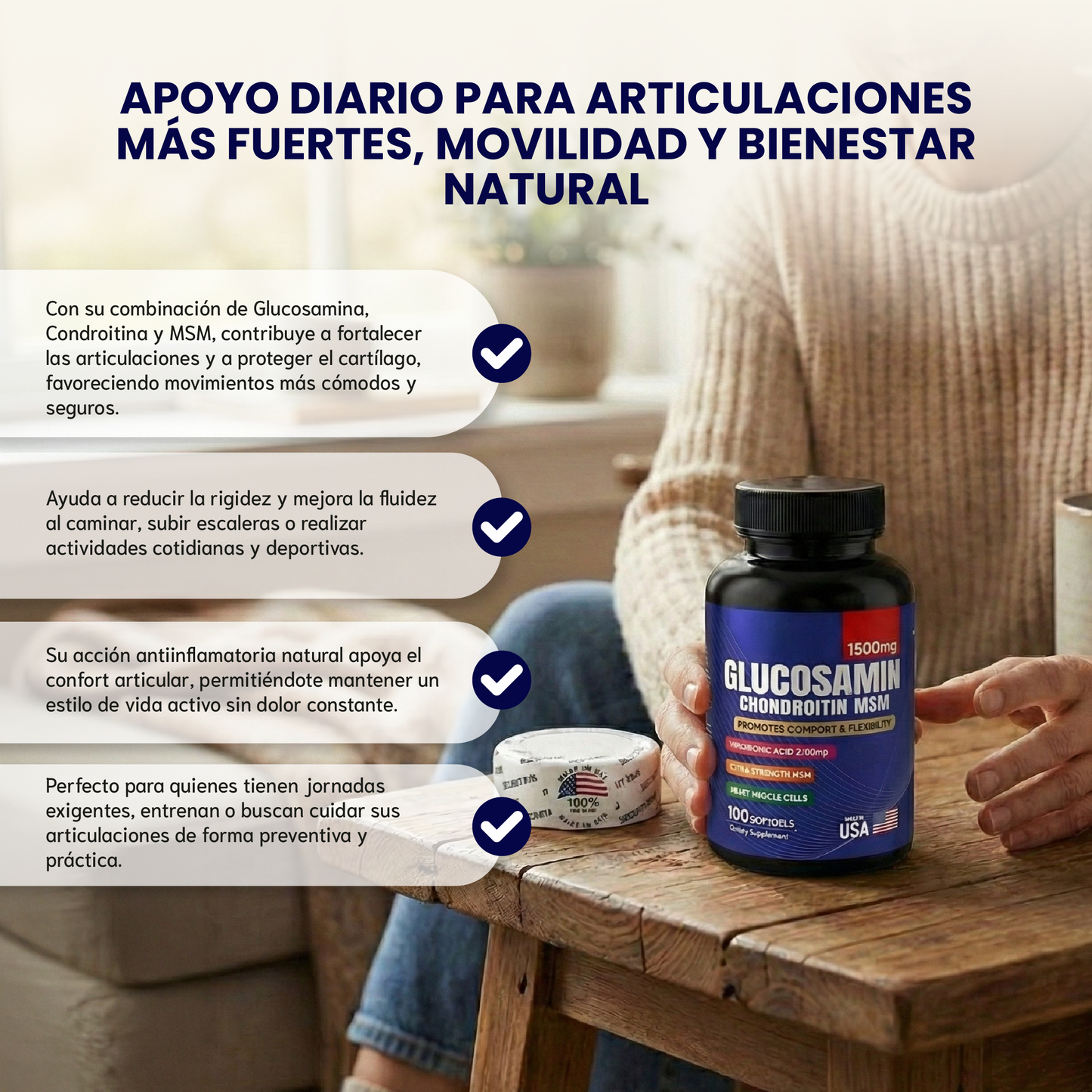 Glucosamin- Suplemento para la salud de las articulaciones, mejorar la movilidad y reducir la rigidez.
