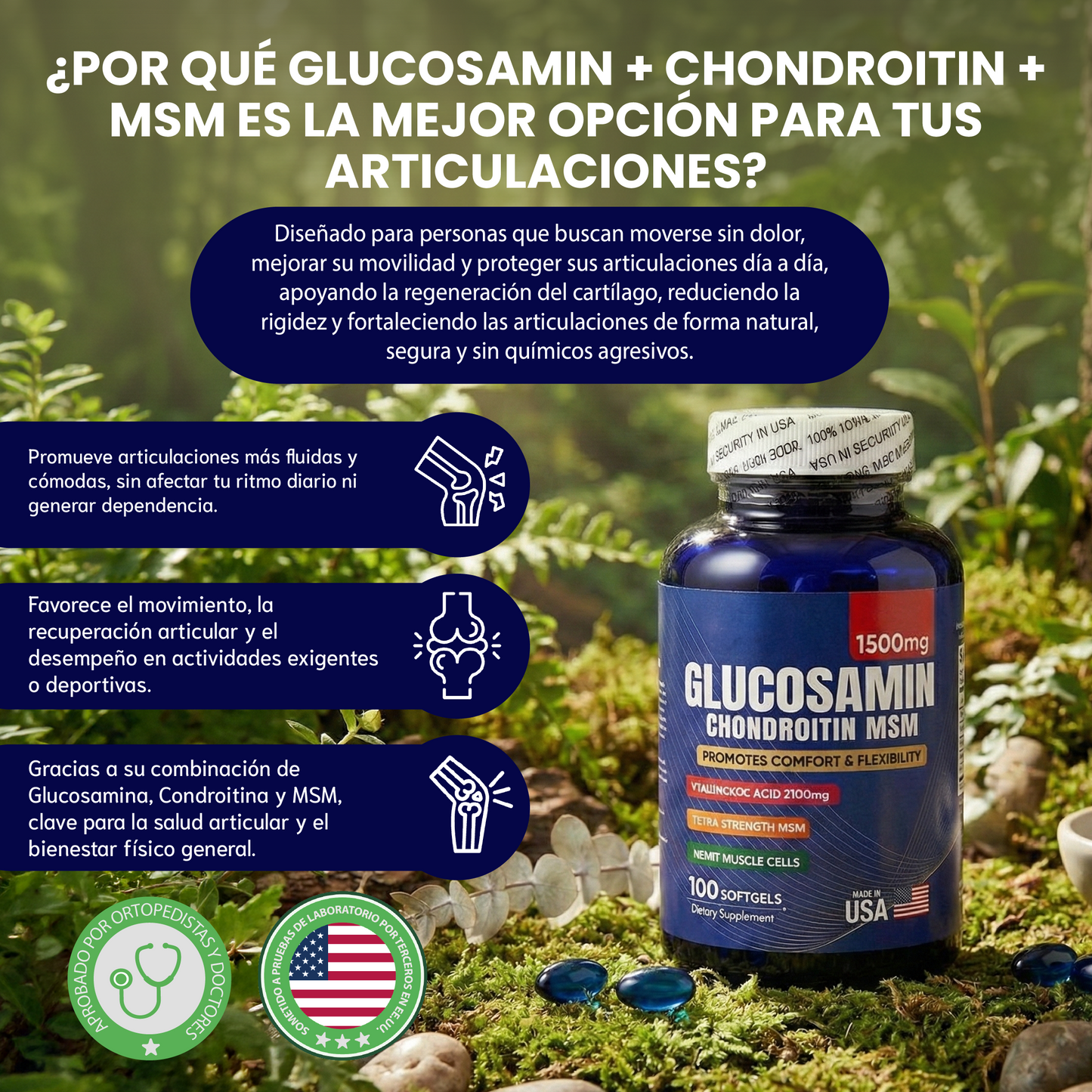 Glucosamin- Suplemento para la salud de las articulaciones, mejorar la movilidad y reducir la rigidez.