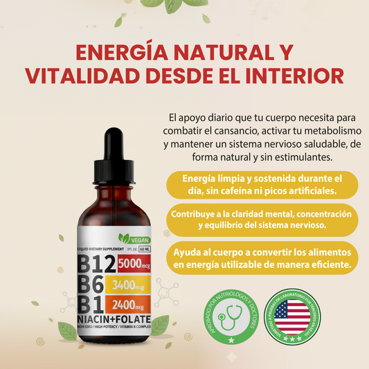 Gotas líquidas de vitamina B12,B6,B1- Más energía, apoyo cerebro y apoyo cardíaco.