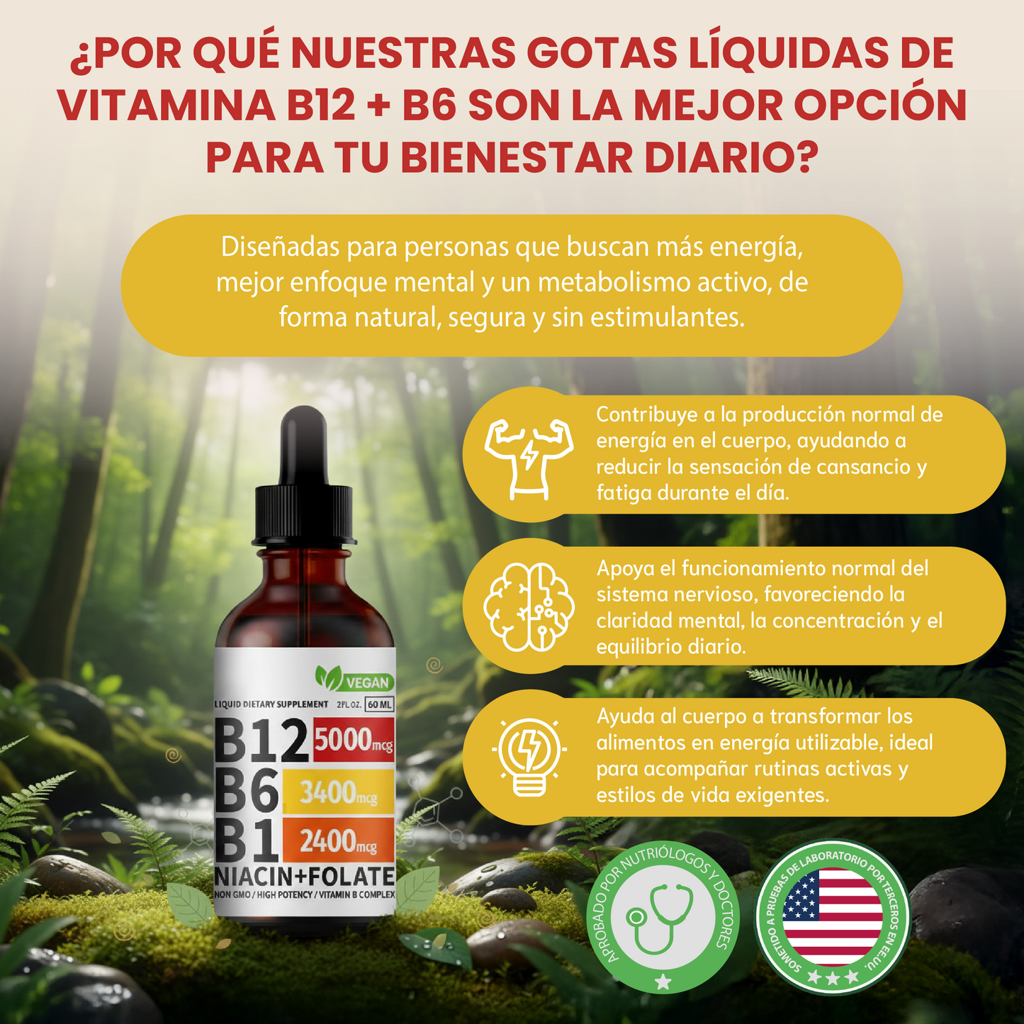 Gotas líquidas de vitamina B12,B6,B1- Más energía, apoyo cerebro y apoyo cardíaco.