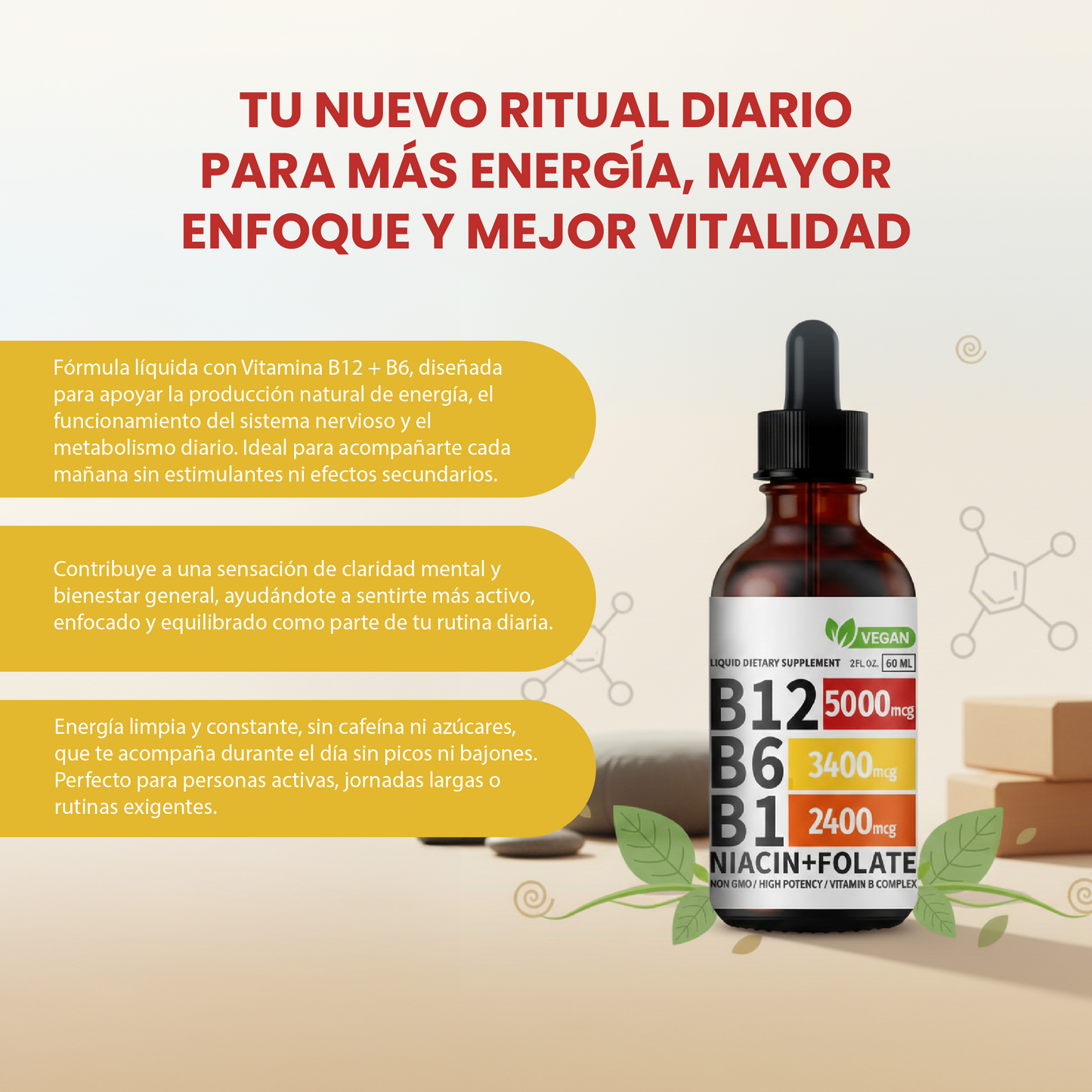 Gotas líquidas de vitamina B12,B6,B1- Más energía, apoyo cerebro y apoyo cardíaco.