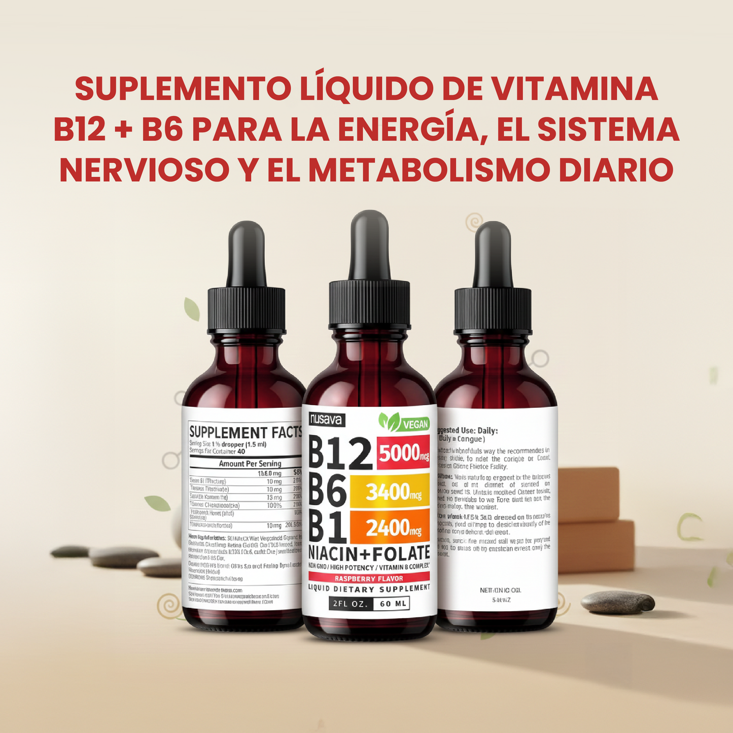 Gotas líquidas de vitamina B12,B6,B1- Más energía, apoyo cerebro y apoyo cardíaco.