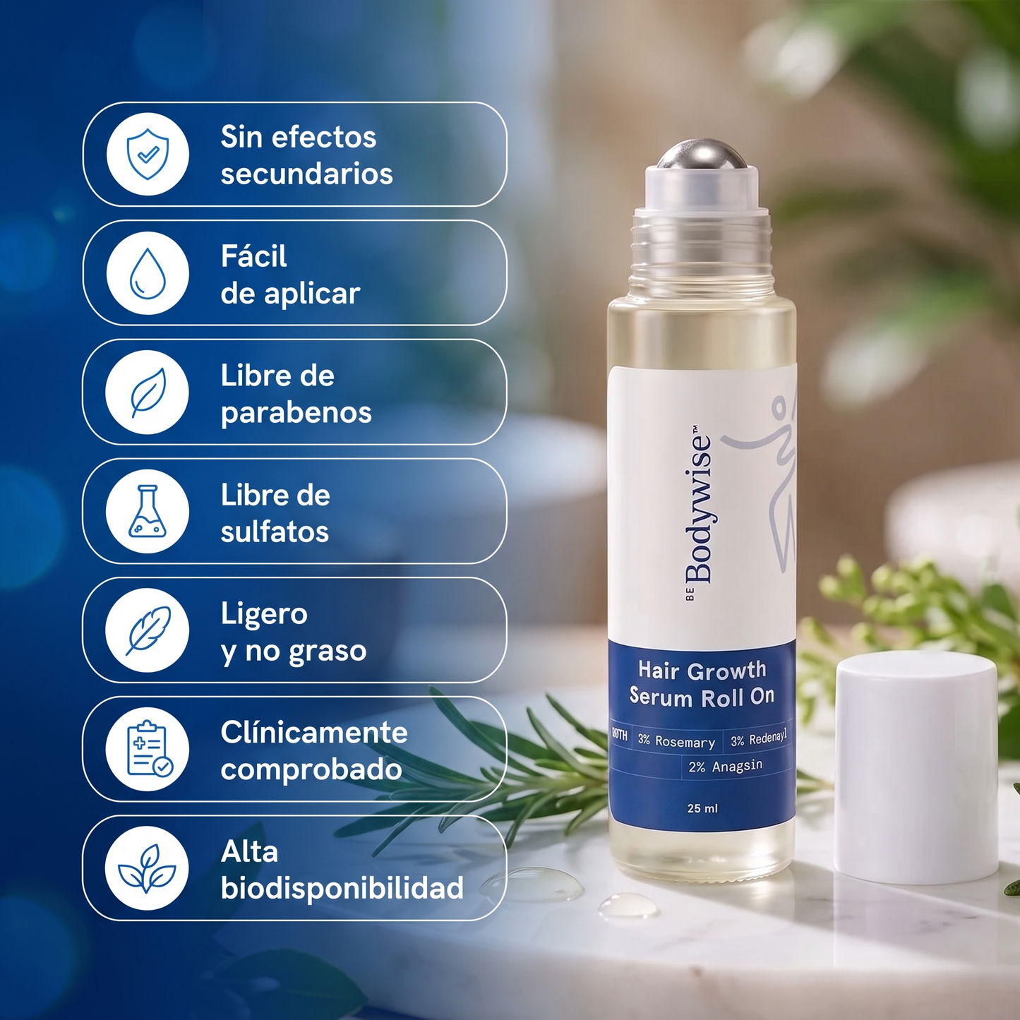BodyWise Roll on - Suero para el crecimiento del cabello