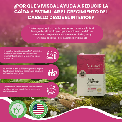 Hair growth- Suplemento que nutre el cabello para reducir la caída, estimular el crecimiento y aumentar el grosor y volumen.