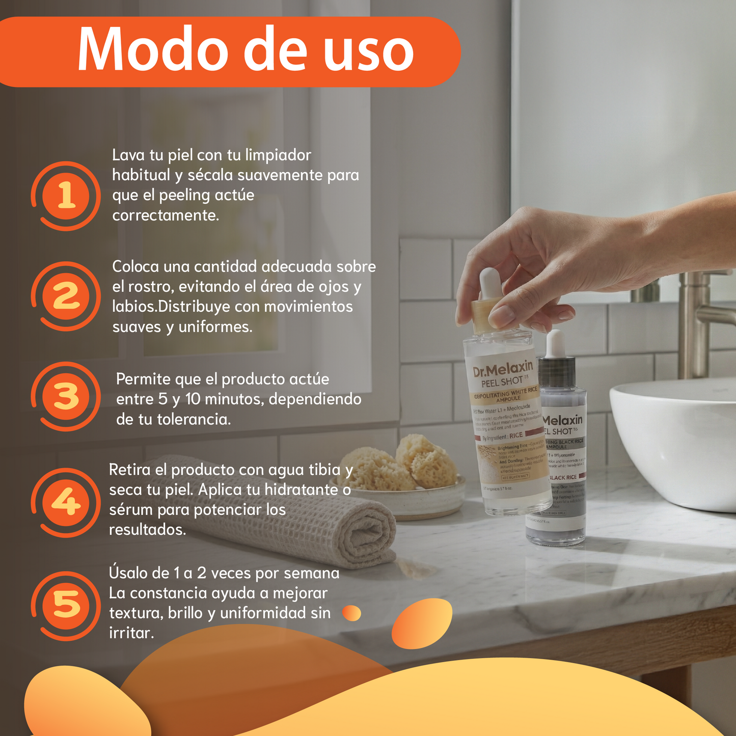 Dr.melaxin Línea de arroz Peel Shot Glow- Exfoliante removedor de células muertas de la piel.