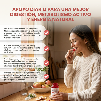 Gummy life vitamins vinagre de manzana-estimula tu energía, mejora la digestión y apoya tu metabolismo.