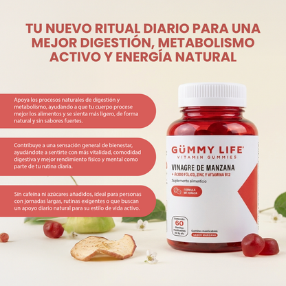Gummy life vitamins vinagre de manzana-estimula tu energía, mejora la digestión y apoya tu metabolismo.
