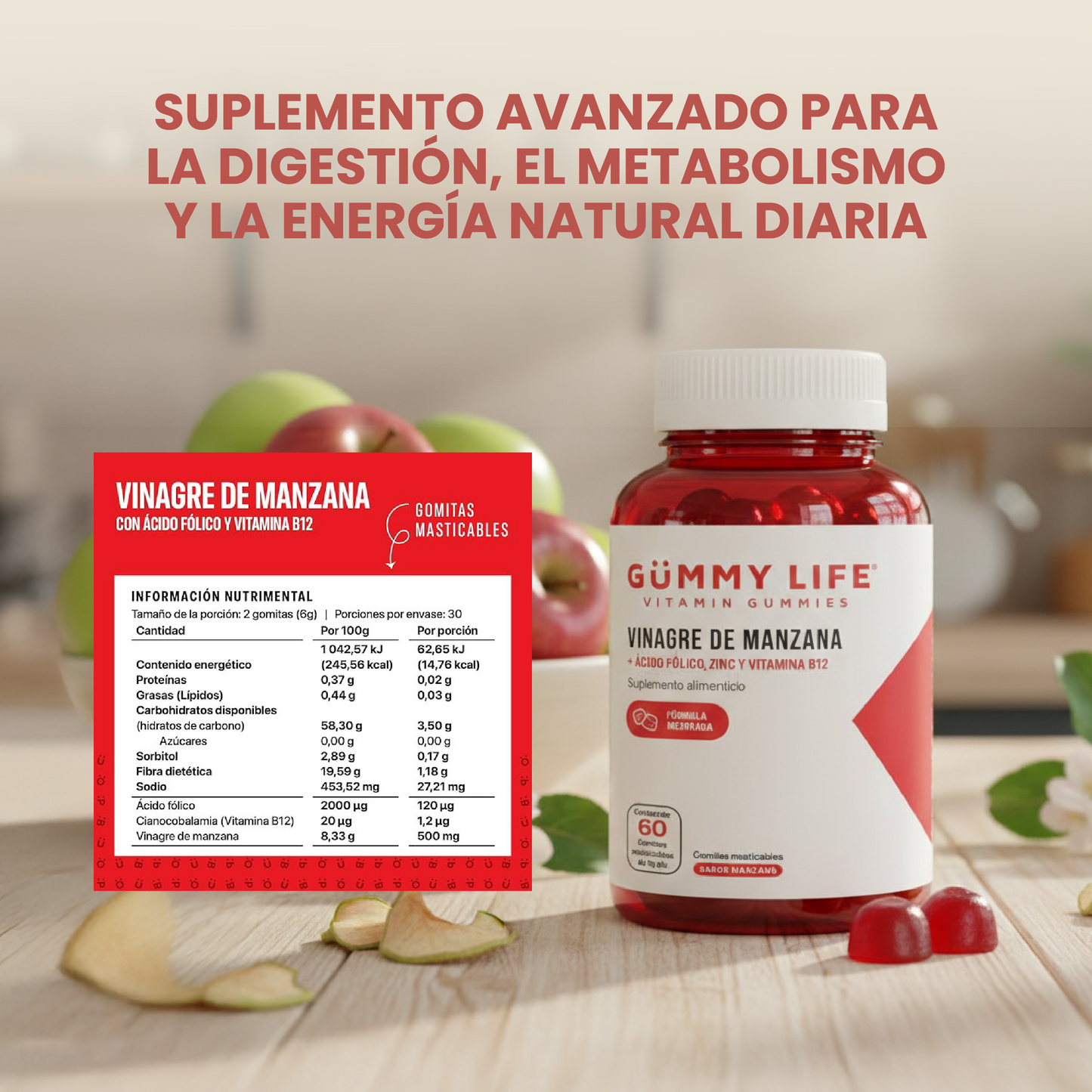 Gummy life vitamins vinagre de manzana-estimula tu energía, mejora la digestión y apoya tu metabolismo.