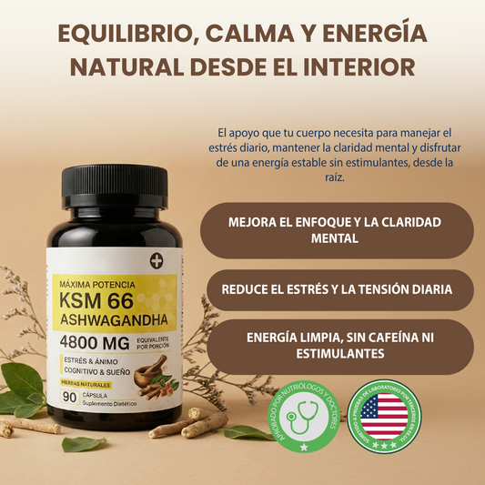 KSM 66 ashwagandha- Alivio del Estrés, Energía y Apoyo al Sueño.