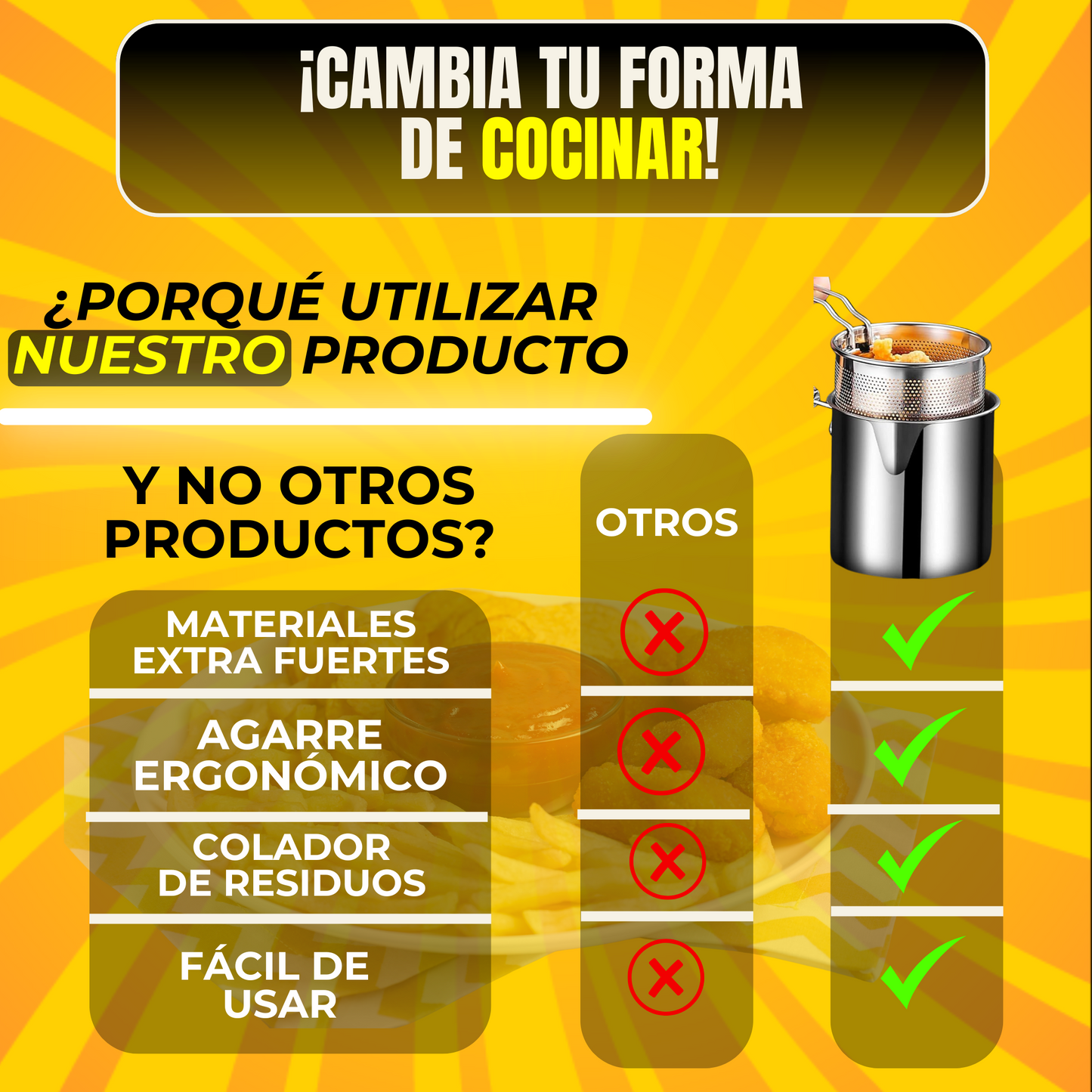 OLLA FREÍDORA PRO 1.2L - ¡DISEÑO ESPECIALIZADO Y COLADOR DE ACEITE!