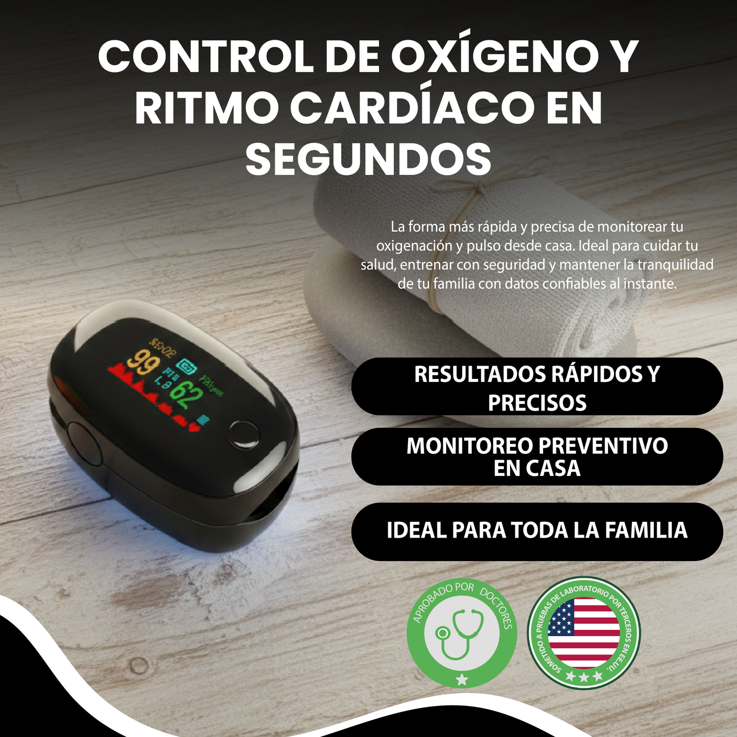 Oximetro Pulso Dedo Médico - Controla tu oxígeno y ritmo cardíaco.