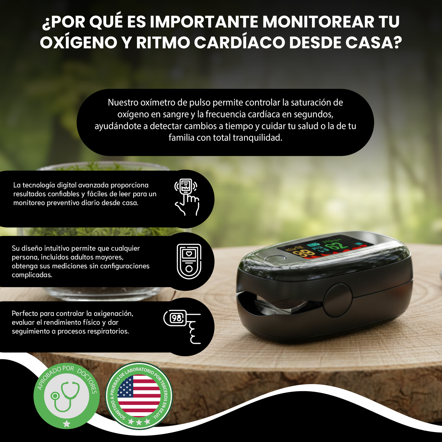 Oximetro Pulso Dedo Médico - Controla tu oxígeno y ritmo cardíaco.