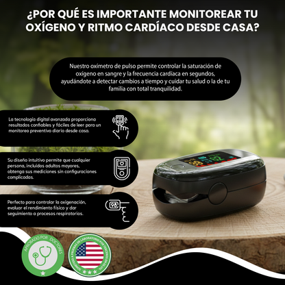 Oximetro Pulso Dedo Médico - Controla tu oxígeno y ritmo cardíaco.