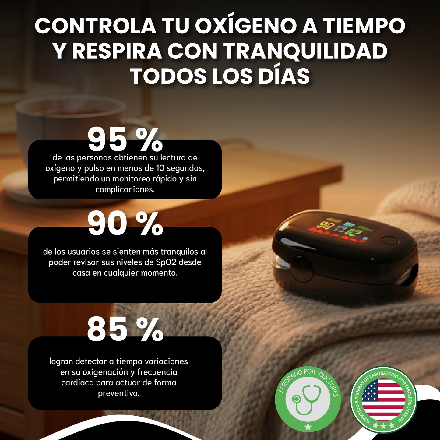 Oximetro Pulso Dedo Médico - Controla tu oxígeno y ritmo cardíaco.
