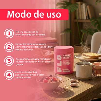FLO Apoyo a la salud ovárica- Balance hormonal, Ciclos regulares,Bienestar ovárico