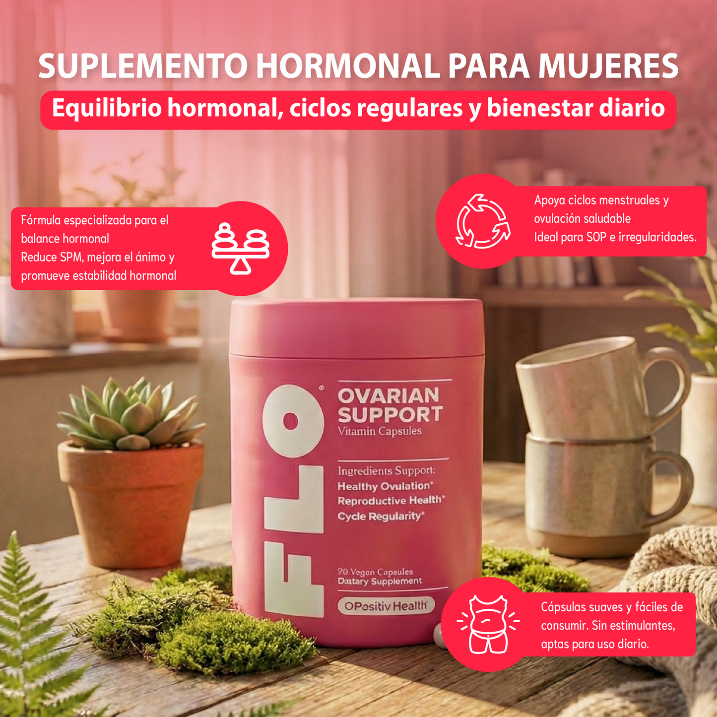 FLO Apoyo a la salud ovárica- Balance hormonal, Ciclos regulares,Bienestar ovárico