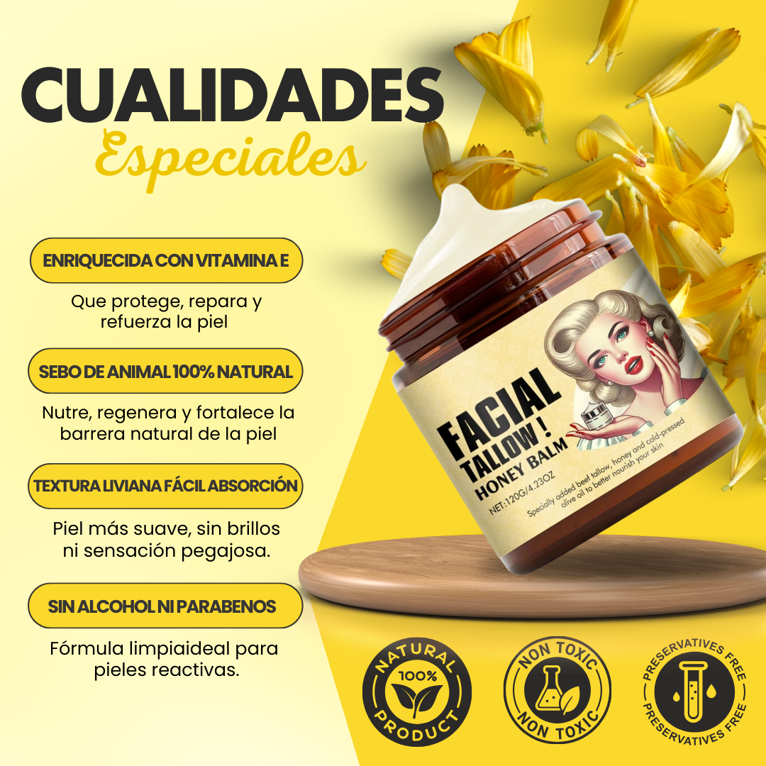 CREMA FACIAL CON SEBO DE RES Y MIEL - PARA PIEL SECA Y CON ACNÉ