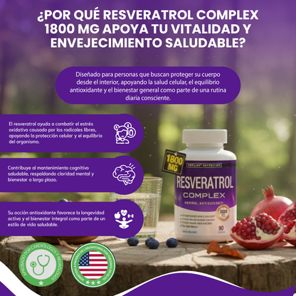 Resveratrol complex- Apoya el envejecimiento saludable, la función inmunológica y la salud cerebral.