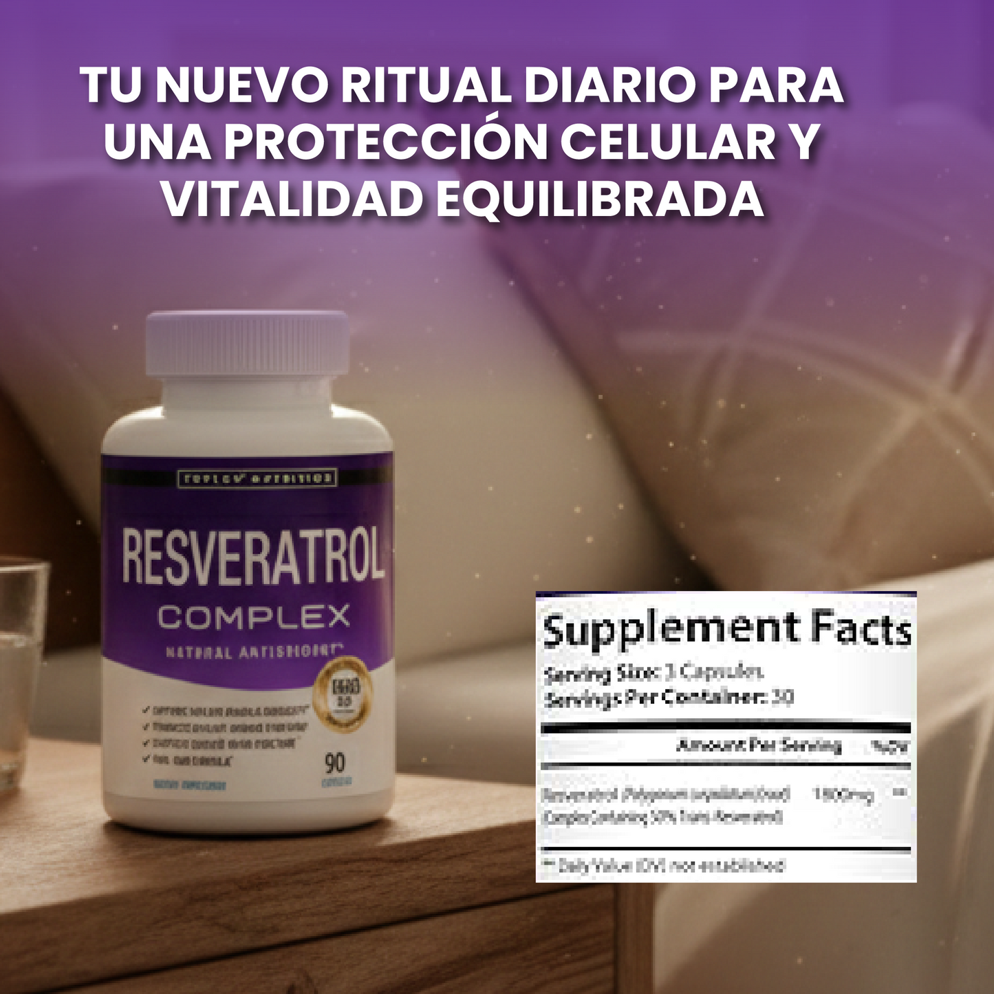 Resveratrol complex- Apoya el envejecimiento saludable, la función inmunológica y la salud cerebral.