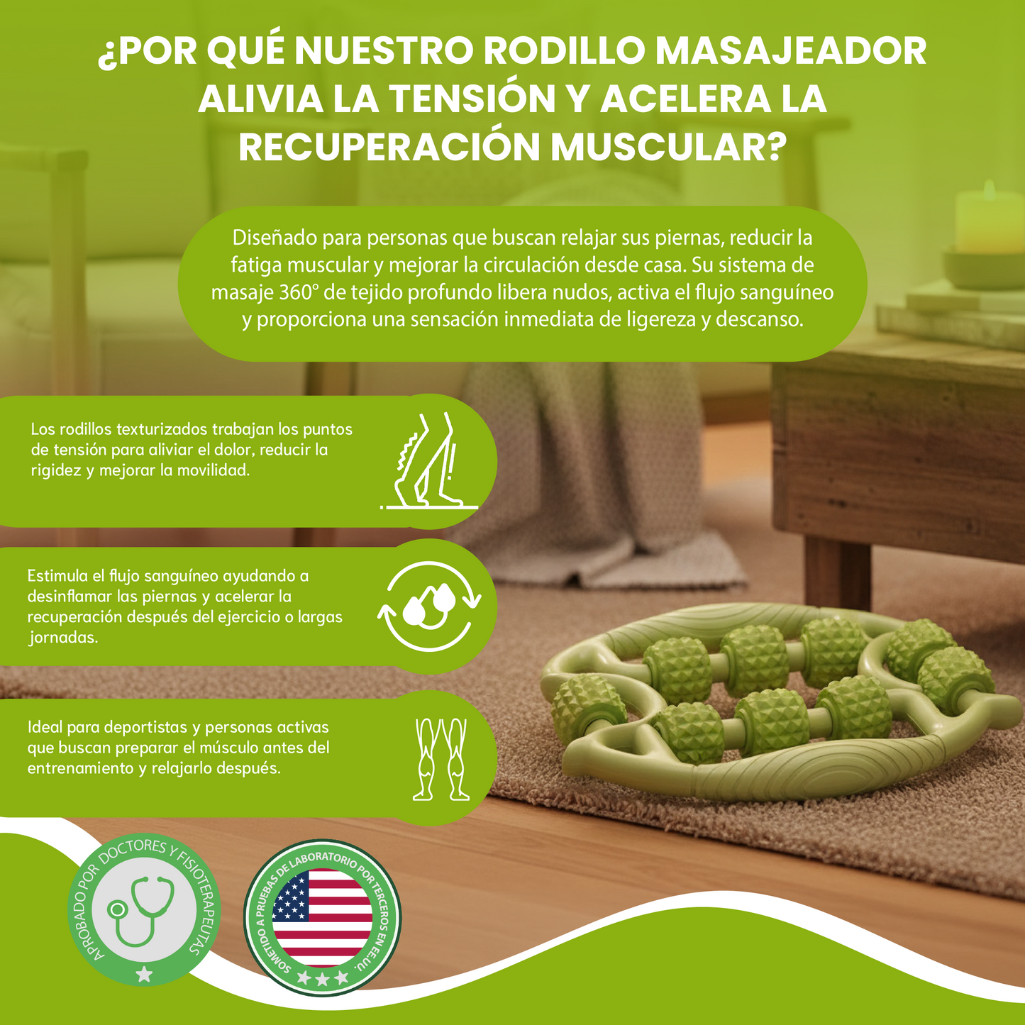 Rodillo masajeador muscular - Está diseñado para aliviar la tensión muscular, mejorar la circulación y acelerar la recuperación.