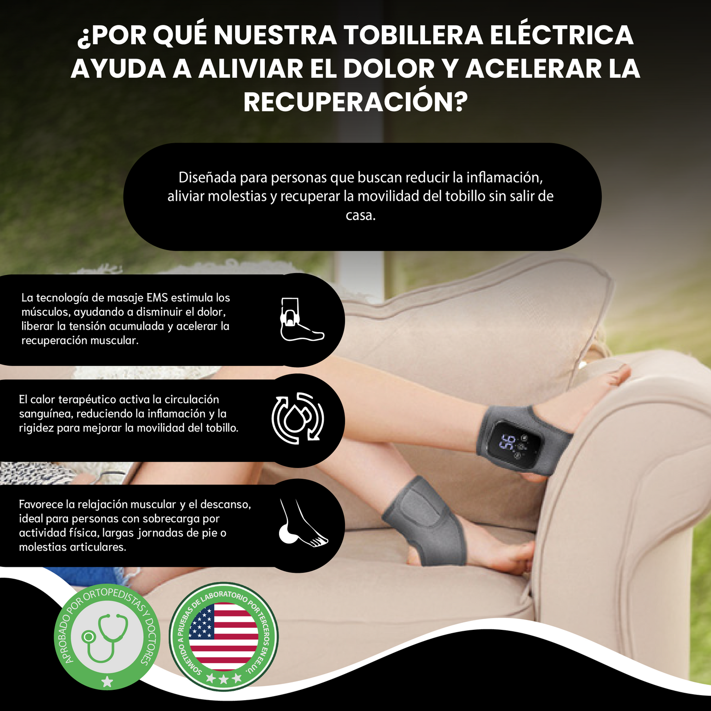 Tobillera eléctrica con calor inteligente- Alivia el dolor, reduce la inflamación y acelera la recuperación.