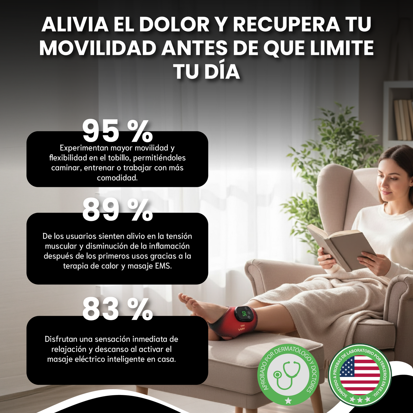 Tobillera eléctrica con calor inteligente- Alivia el dolor, reduce la inflamación y acelera la recuperación.