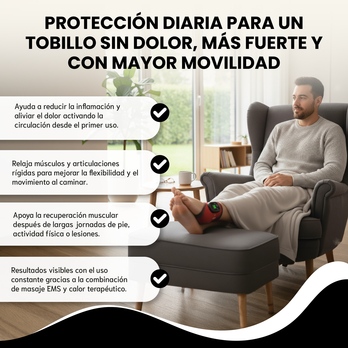 Tobillera eléctrica con calor inteligente- Alivia el dolor, reduce la inflamación y acelera la recuperación.