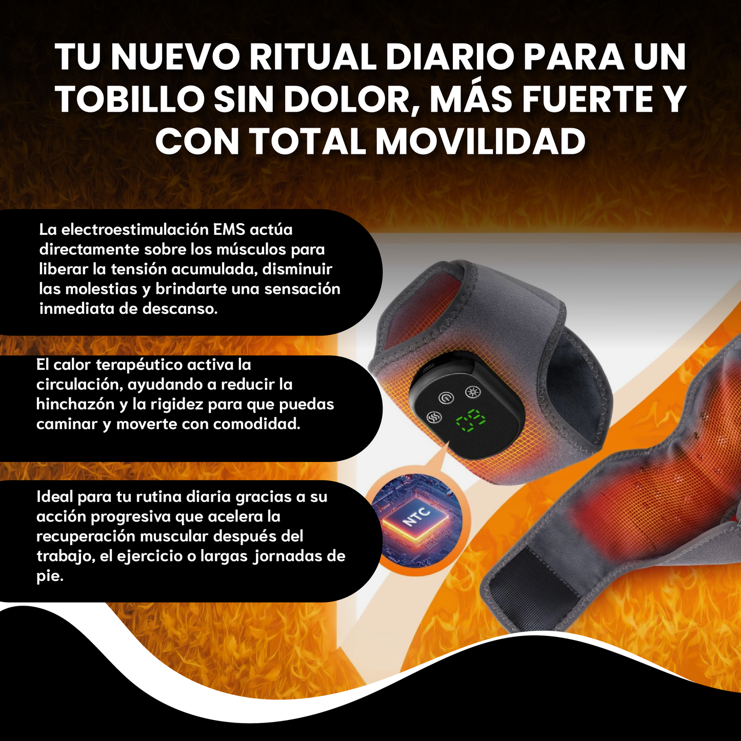Tobillera eléctrica con calor inteligente- Alivia el dolor, reduce la inflamación y acelera la recuperación.