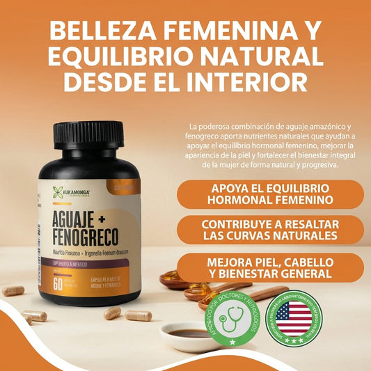 Aguaje + Fenogreco-Apoya el equilibrio hormonal, Mejora la piel, cabello y uñas.