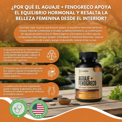Aguaje + Fenogreco-Apoya el equilibrio hormonal, Mejora la piel, cabello y uñas.
