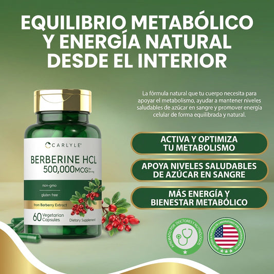 Berberine HCL- apoya el metabolismo de la glucosa y mejora la sensibilidad a la insulina.