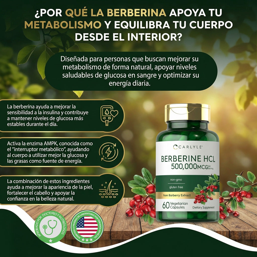 Berberine HCL- apoya el metabolismo de la glucosa y mejora la sensibilidad a la insulina.