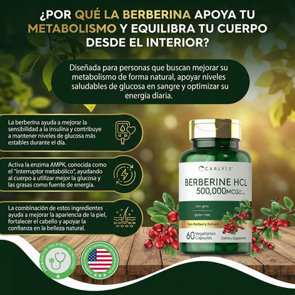Berberine HCL- apoya el metabolismo de la glucosa y mejora la sensibilidad a la insulina.
