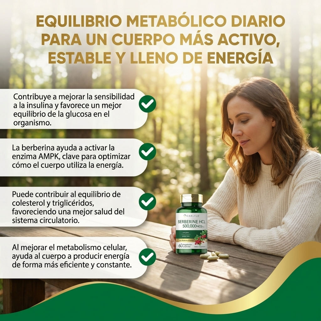Berberine HCL- apoya el metabolismo de la glucosa y mejora la sensibilidad a la insulina.