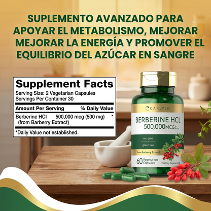 Berberine HCL- apoya el metabolismo de la glucosa y mejora la sensibilidad a la insulina.