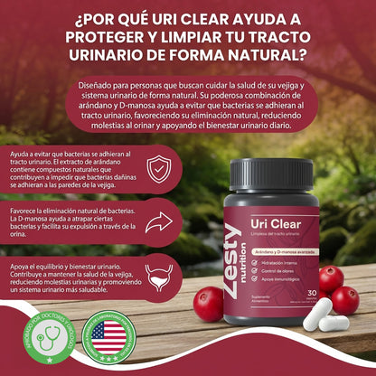 Uri Clear- Limpieza del tracto urinario y Apoya el sistema inmunológico.