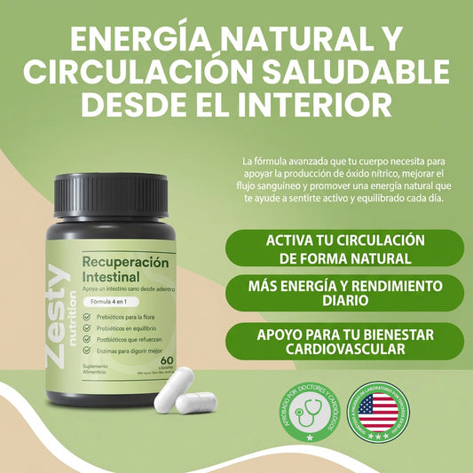 Recuperación Intestinal- ayuda a promover una mejor circulación, mejor flujo de oxígeno y energía natural para el día a día.