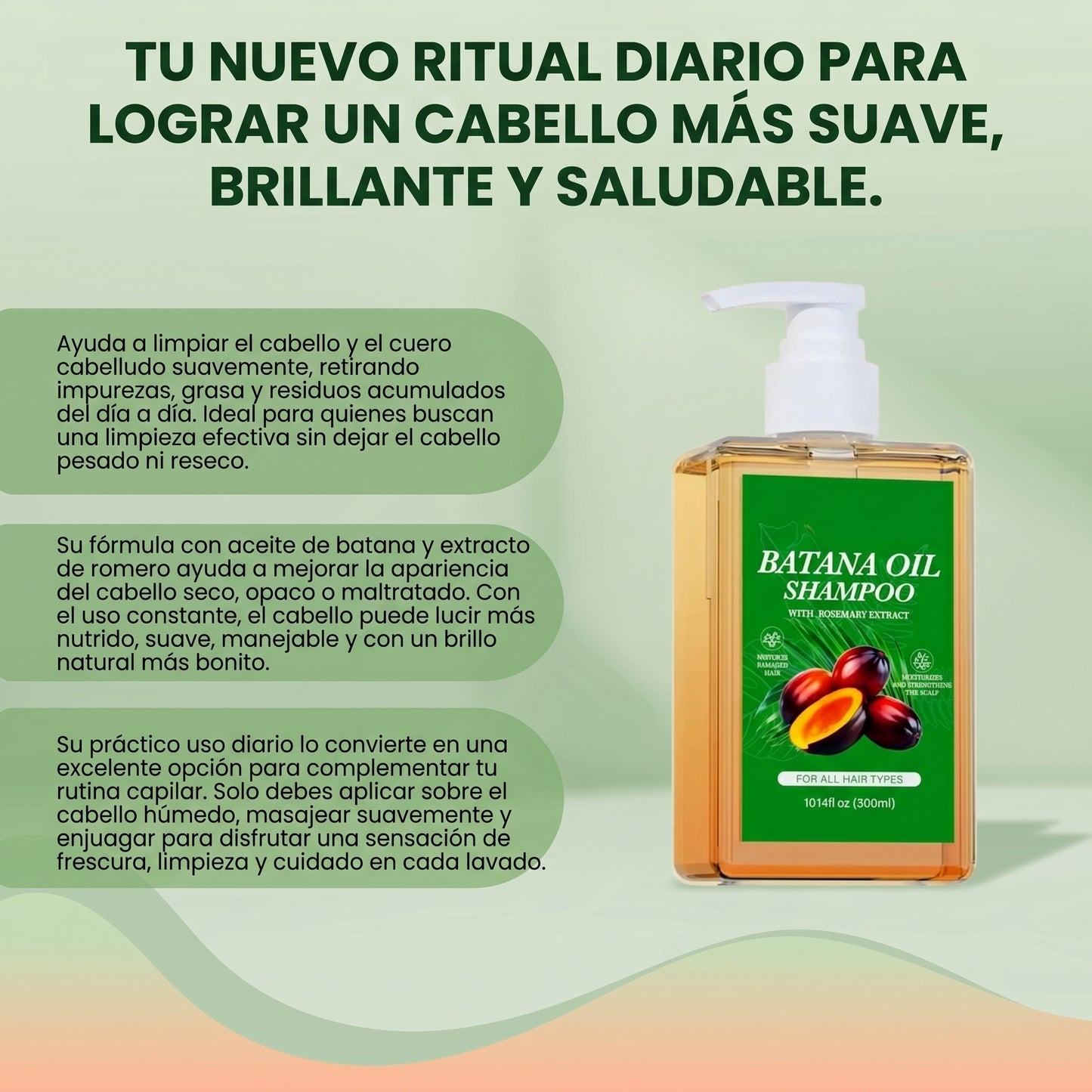 Batana Oil Shampoo- nutre y revitaliza tu cabello, dejándolo más suave y brillante.