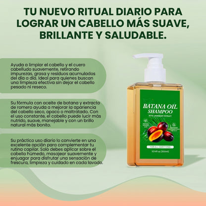 Batana Oil Shampoo- nutre y revitaliza tu cabello, dejándolo más suave y brillante.