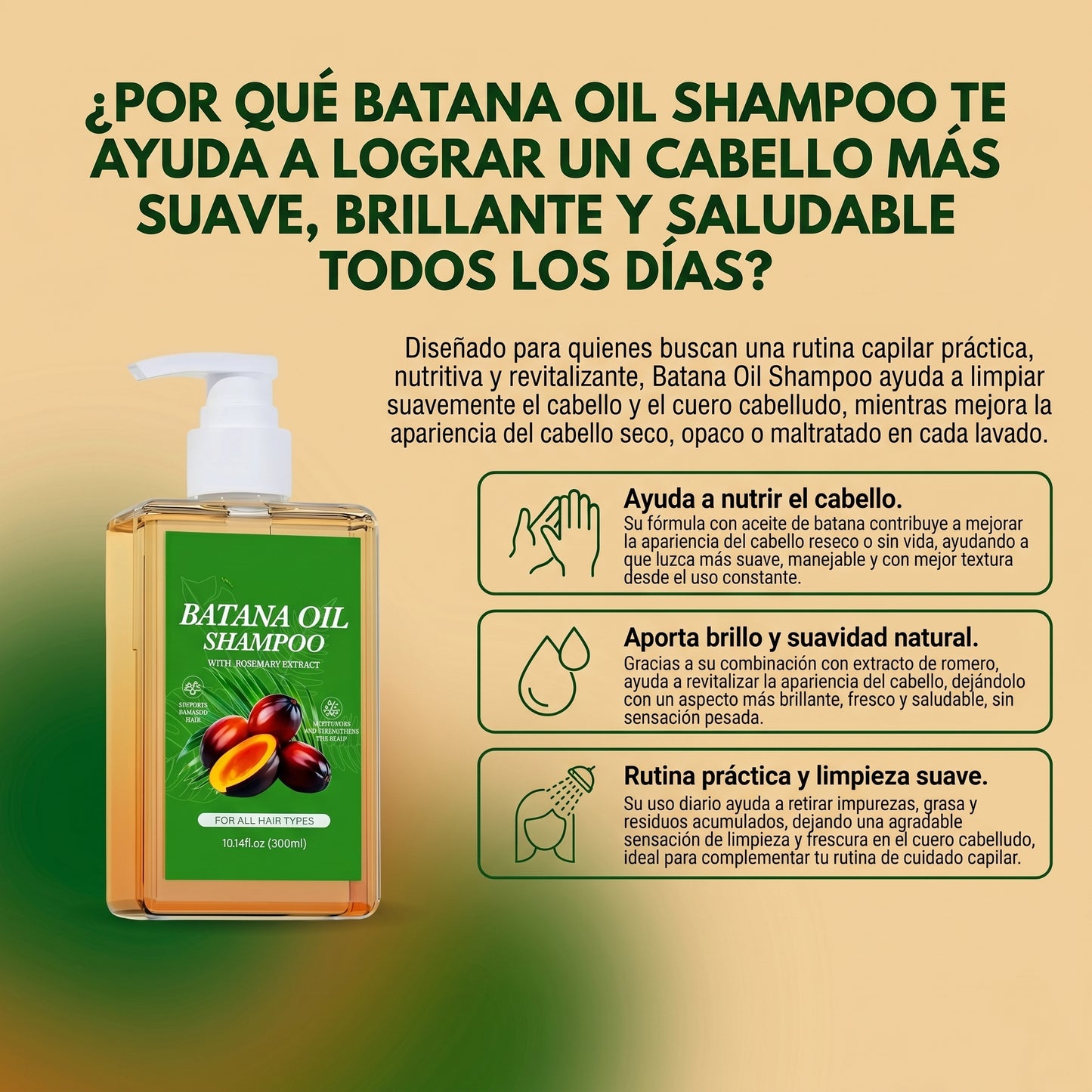 Batana Oil Shampoo- nutre y revitaliza tu cabello, dejándolo más suave y brillante.