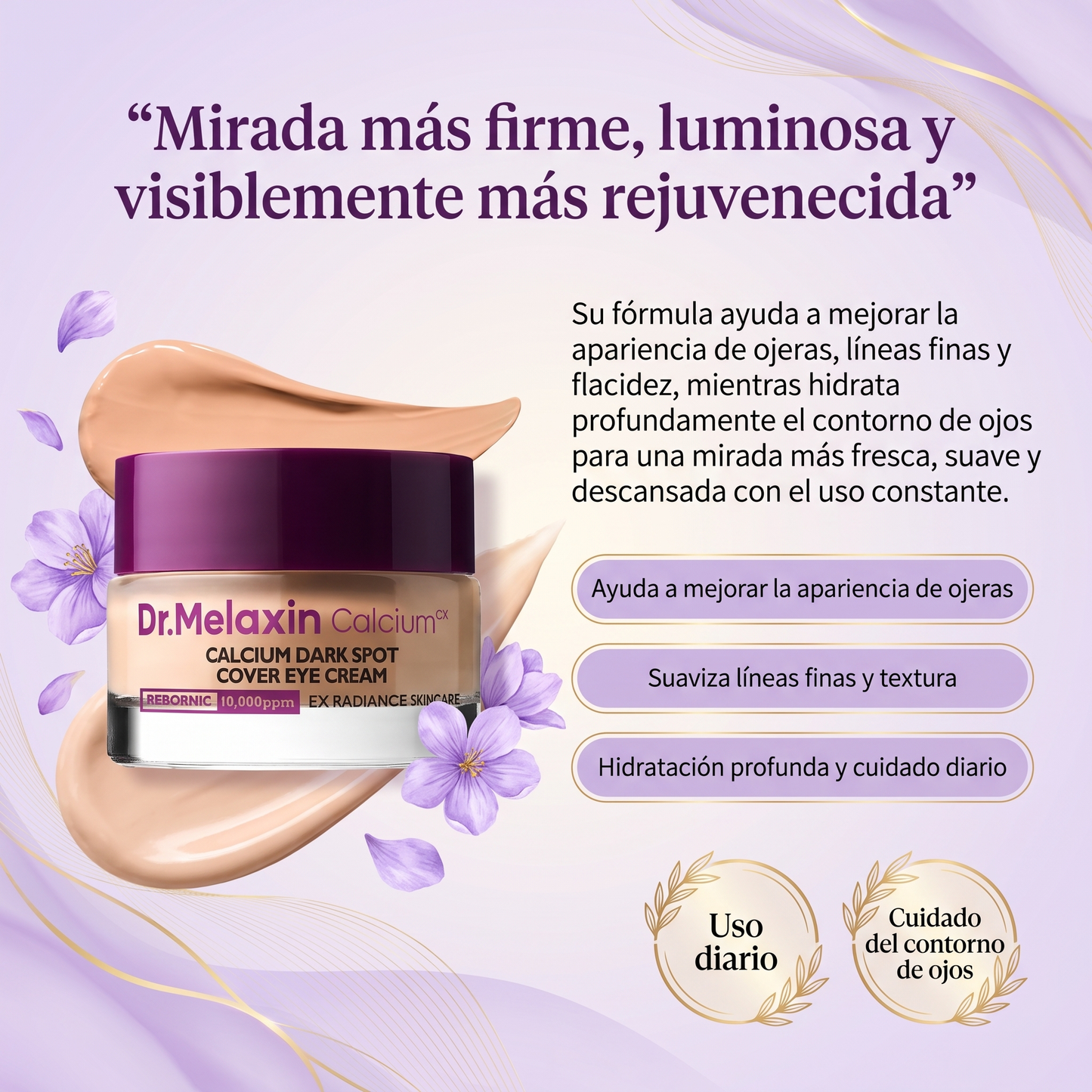 Crema de ojos con calcio para manchas oscuras, ojeras, bolsas y flacidez