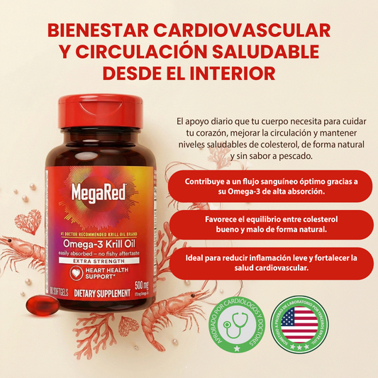 MegaRed Omega-3 Krill Oil- Apoya la circulación, la oxigenación celular y la energía natural del cuerpo.