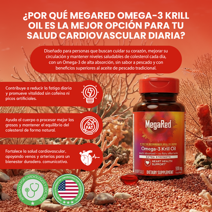 MegaRed Omega-3 Krill Oil- Apoya la circulación, la oxigenación celular y la energía natural del cuerpo.