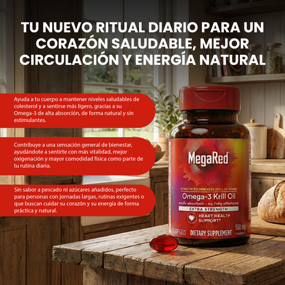 MegaRed Omega-3 Krill Oil- Apoya la circulación, la oxigenación celular y la energía natural del cuerpo.