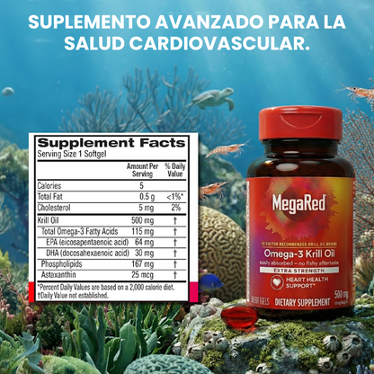 MegaRed Omega-3 Krill Oil- Apoya la circulación, la oxigenación celular y la energía natural del cuerpo.