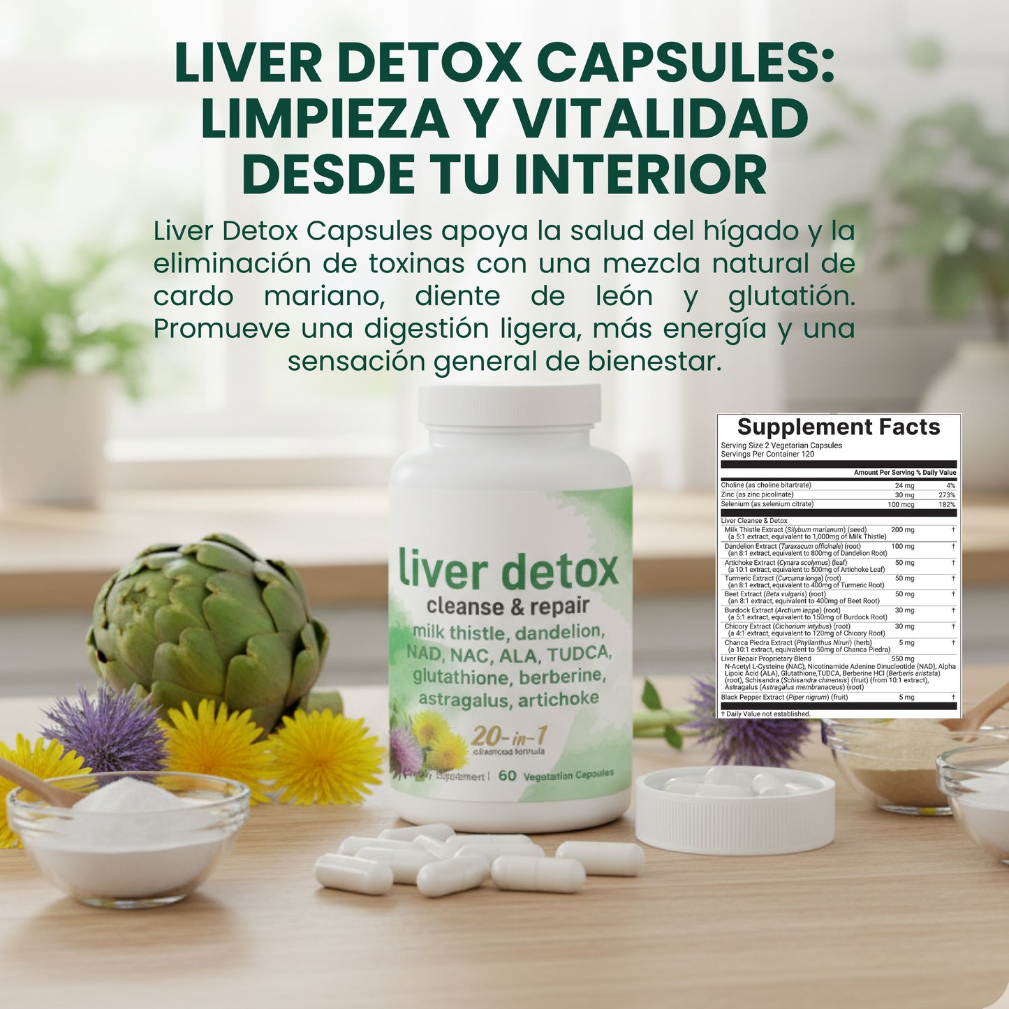 Liver Detox Capsules- Depura tu cuerpo y reactivar tu energía natural.