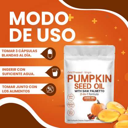 Aceite De Calabaza Y Palmito - Repara Tu Prostata, Riñones, Vegija y Bloquea la Caida de Cabello