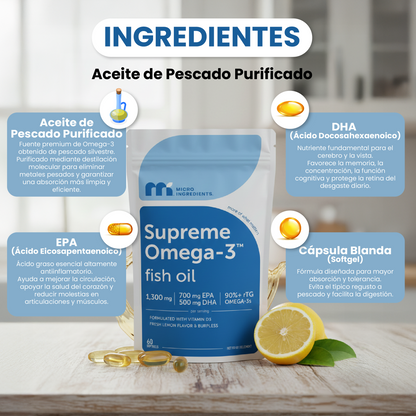 Supreme Omega-3 Aceite de Pescado- Apoya tu salud cardiovascular, cerebral, articular y visual.